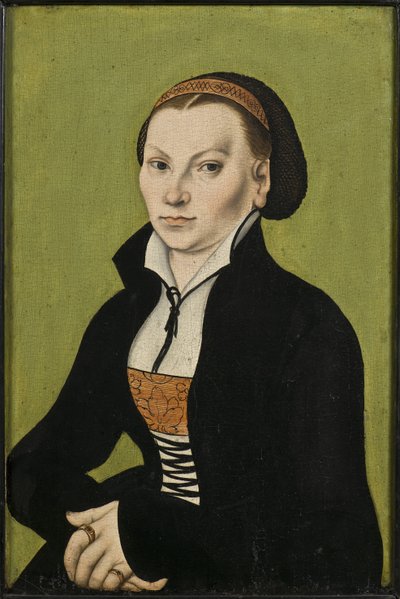 Catherine de Bore, Martin Lutherin epouse - Muotokuva Katharina Lutherista, s. Katharina von Bora (1499-1552), kirjoittanut Cranach, Lucas, vanhempi (1472-1553). Öljy puulle tekijältä Lucas the Elder Cranach