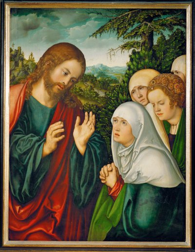 Kristuksen jäähyväiset pyhille naisille (maalaus limewood) tekijältä Lucas the Elder Cranach