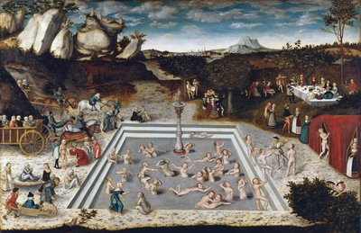 Nuoruuden lähde - Nuoruuden lähde, kirjoittanut Cranach, Lucas, vanhempi (1472-1553). Öljy puulle tekijältä Lucas the Elder Cranach