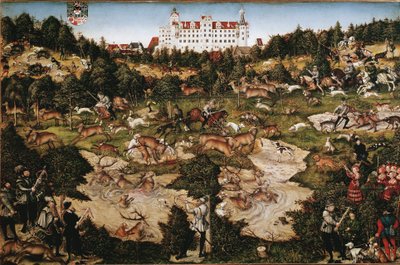 Metsästys Kaarle V:n kunniaksi Torgaun linnassa (maalaus tekijältä Lucas the Elder Cranach