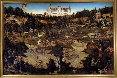 Metsästystä Kaarle V:n kunniaksi Torgaun linnassa (Saksa). Lucas Cranach vanhemman maalaus (1472-1553) tekijältä Lucas the Elder Cranach