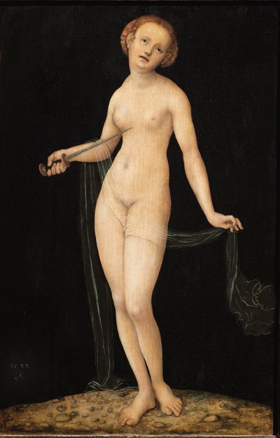 Lucretia, roomalainen aatelisnainen ja Tarquinius Collatinuksen vaimo (tempera puulle) tekijältä Lucas the Elder Cranach