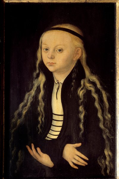 Martti Lutherin tyttären Magdalena Lutherin (1529-1542) muotokuva Lucas Cranach Vanhan (tai vanhemman) maalaus tekijältä Lucas the Elder Cranach