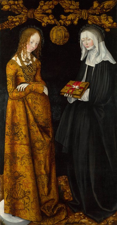 Pyhä Kristiina ja Pyhä Odile. Lucas Cranach vanhemman (1472-1553) maalaus, öljy puulle tekijältä Lucas the Elder Cranach