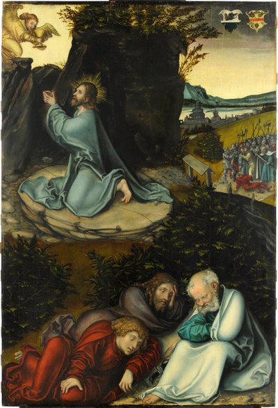 Agony in the Garden, kirjoittanut Cranach, Lucas, vanhempi (1472-1553). Öljy puulle, n. 1540. Mitat: 86,5x58,5 cm. Museum Kunstpalast, Düsseldorf tekijältä Lucas the Elder Cranach