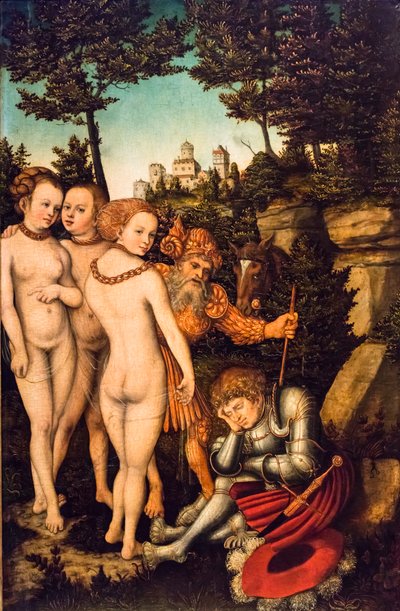 Pariisin tuomio, 1500-luvun 2. neljännes (tempera ja öljy punaiselle pyökkipuulle) tekijältä Lucas the Elder Cranach