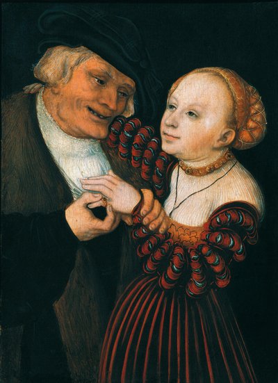 Vanha mies ja nuori nainen, n. 1530 (öljy kankaalle) tekijältä Lucas the Elder Cranach