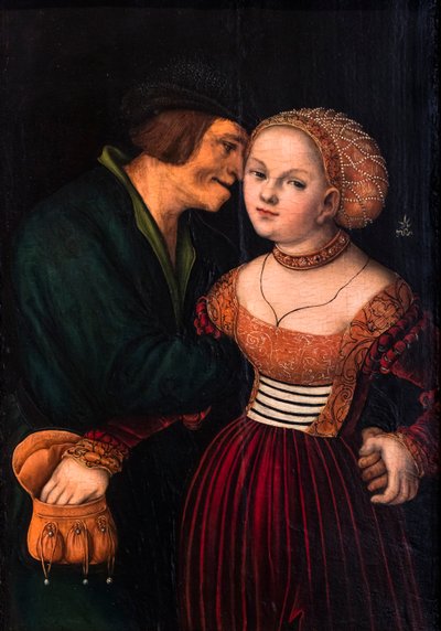 Rakastunut vanhus tai Epäsopivat rakastavaiset, n. 1530 (öljy puulle) tekijältä Lucas the Elder Cranach
