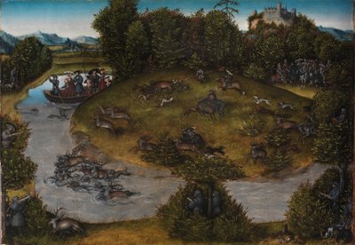Valitsija Frederick Viisaan hirvenmetsästys, n. 1530 (öljy paneelille) tekijältä Lucas the Elder Cranach