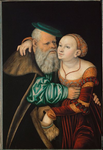 Epätasainen pariskunta (tempera punapyökille) tekijältä Lucas the Elder Cranach
