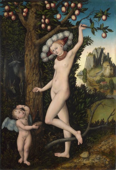 Venus ja Cupid, n. 1525 (öljy puulle) tekijältä Lucas the Elder Cranach