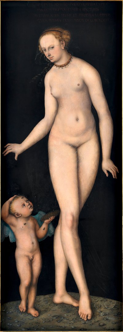 Venus ja Cupid the Honey Thief, kirjoittanut Cranach, Lucas, vanhempi (1472-1553). Öljy puulle, vuoden 1537 jälkeen. Mitat: 175,4x66,3 cm. Germanisches Nationalmuseum, Nürnberg tekijältä Lucas the Elder Cranach