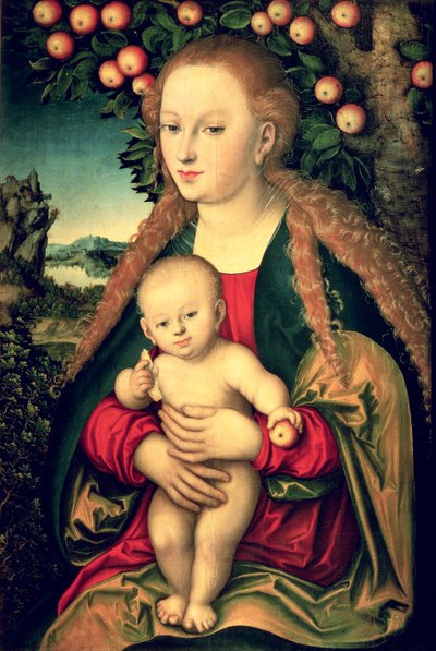 Neitsyt ja lapsi omenapuun alla tekijältä Lucas the Elder Cranach