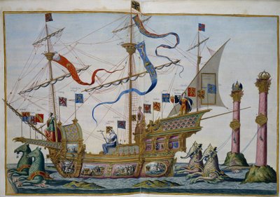 Hautajaiskulkue Brysselissä keisari Kaarle V:n kuoleman yhteydessä. Arkki 5 par Doetecum, Lucas, van (n. 1530-n. 1584) tekijältä Lucas van Doetechum