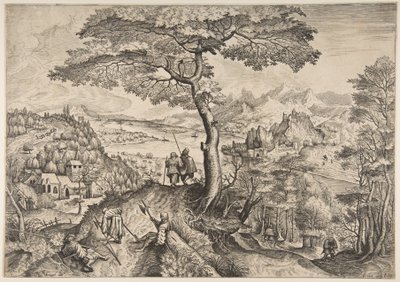 Soldiers at Rest Milites Requiescentes from The Large Landscapes, ca. 1555-56 tekijältä Lucas van Doetecum