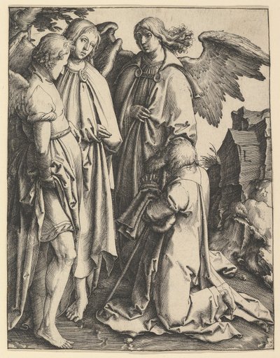 Abraham ja kolme enkeliä, n. 1513. tekijältä Lucas van Leyden
