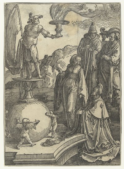 Salomon epäjumalanpalvelus Piensarjan naisten listat (sarjan nimi) tekijältä Lucas van Leyden