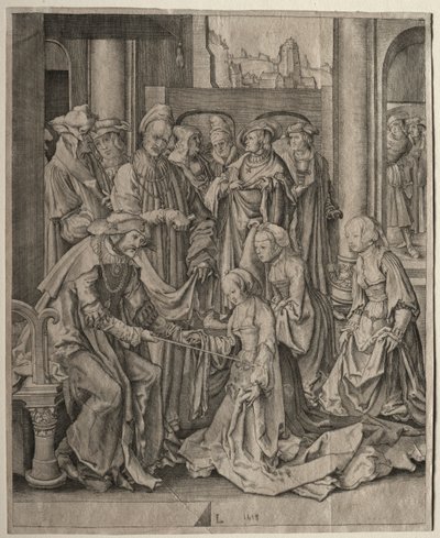 Ester ennen Ahasverusta, 1518. tekijältä Lucas van Leyden