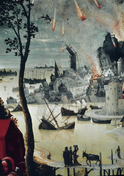 Loot ja hänen tyttärensä, yksityiskohta Sodoman tuhosta (öljytaulu, noin 1517) tekijältä Lucas van Leyden