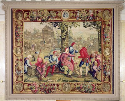 Harvesterien maksaminen, Gobelins Workshop (kuvakudos) tekijältä Lucas van Leyden