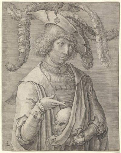 Muotokuva nuoresta miehestä, jolla on pääkallo tekijältä Lucas van Leyden