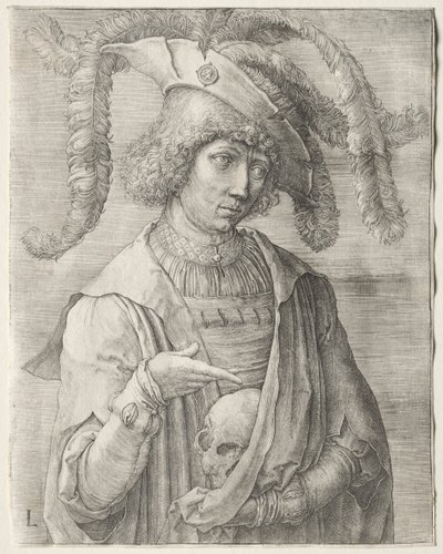 Muotokuva nuoresta miehestä, jolla on pääkallo tekijältä Lucas van Leyden