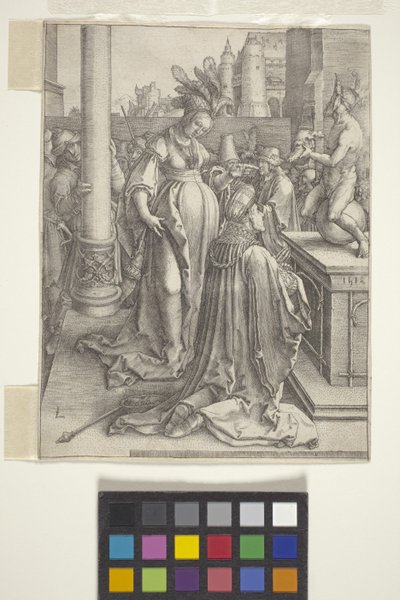 Salomonin epäjumalanpalvelus (kaiverrus) tekijältä Lucas van Leyden