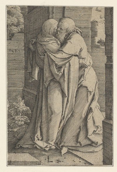 Pyhä Joakim halaa Pyhää Annaa, 1520. tekijältä Lucas van Leyden