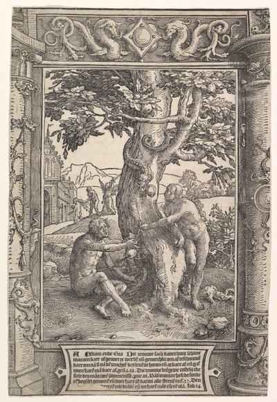 Ihmisen lankeemus, n. 1517. tekijältä Lucas van Leyden