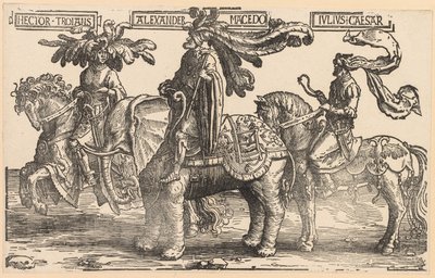 Yhdeksän sankaria: Troijan Hector, Aleksanteri Makedonialainen, Julius Caesar, 1515-1517. tekijältä Lucas van Leyden