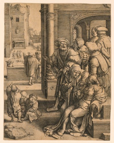 Runoilija Vergilius ripustettuna koriin tekijältä Lucas van Leyden