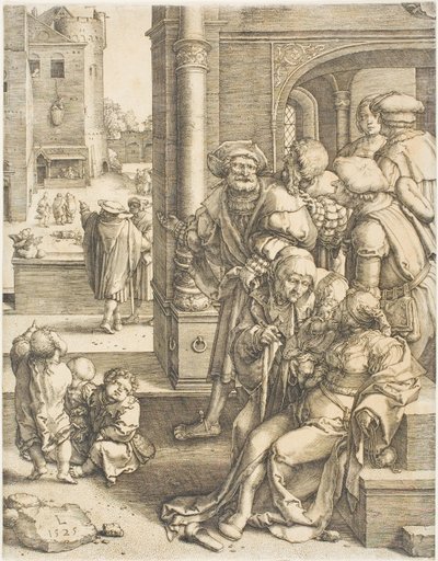 Runoilija Vergilius ripustettuna koriin tekijältä Lucas van Leyden
