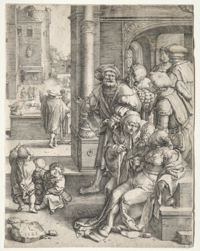 Runoilija Vergilius ripustettu koriin, 1525. tekijältä Lucas van Leyden