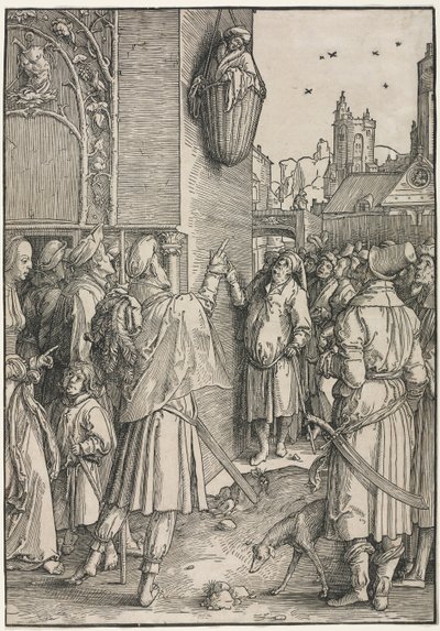 Naisten voima: Runoilija Vergilius ripustettuna koriin, n. 1512. tekijältä Lucas van Leyden
