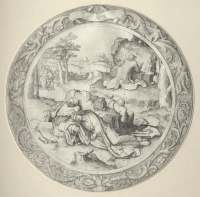 Pyöreä kärsimys: Kristus Getsemanessa (Agony in the Garden) tekijältä Lucas van Leyden