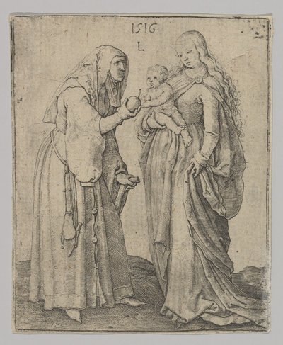 Neitsyt lapsen kanssa ja Pyhä Anna, 1516. tekijältä Lucas van Leyden