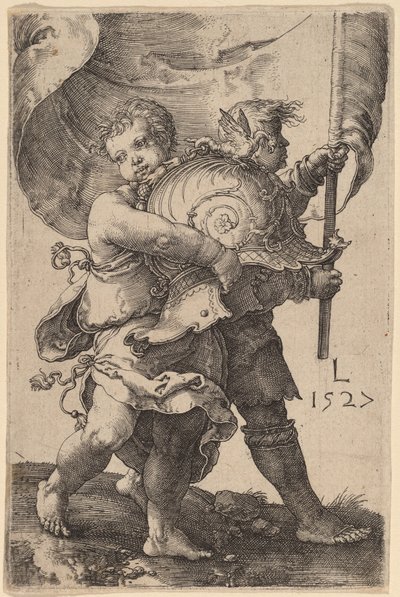 Kaksi poikaa kypärällä ja tavallisella tekijältä Lucas van Leyden