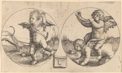 Kaksi Cupidoa kahdessa ympyrässä tekijältä Lucas van Leyden