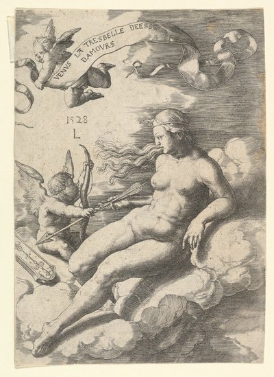 Venus ja Amor, 1528. tekijältä Lucas van Leyden