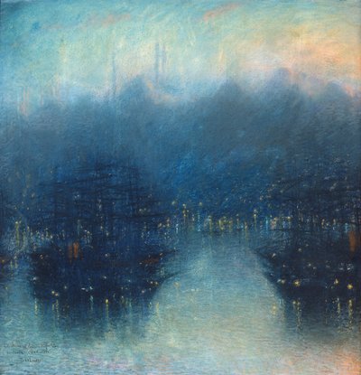 Konstantinopoli (Satama-ilta) (pastelli paperille) tekijältä Lucien Levy-Dhurmer