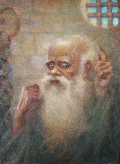 Sokrates (469-399 eKr.) vankilassa (öljy kankaalle) tekijältä Lucien Levy-Dhurmer