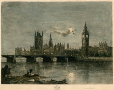 Westminster yöllä värillinen kaiverrus tekijältä Lucien Marcelin Gautier