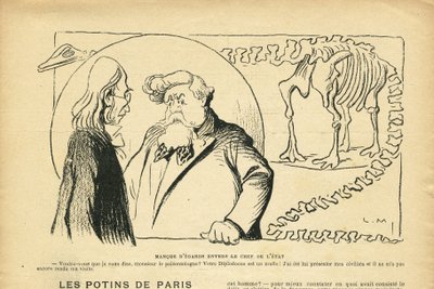 Kuvitus Le Riressa, 27.6.2008 - Valtionpäämiehen piittaamattomuus - Tasavallan presidentti, Dinosaur, Paleontologia - Fallieres Armand (1841-1931), Dinosaur, Diplodocus (kaiverrus) tekijältä Lucien Metivet