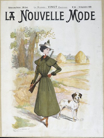 Nainen metsästysasuissa kivääri yllään - "" La Nouvelle Mode" -tilassa syyskuusta 1898 tekijältä Lucien Metivet