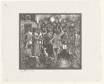 Fakkeloptochtista Daphnis ja Chloe, soihtukulkue Daphnis ja Chloe (sarjan nimi) tekijältä Lucien Pissarro