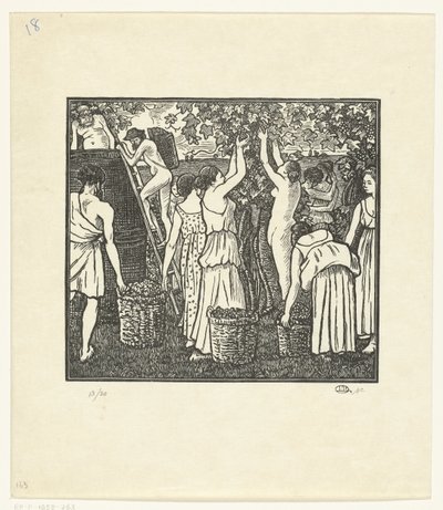 Wijnoogstista Daphnis ja Chloe, The Harvest Daphnis ja Chloe (sarjan nimi) tekijältä Lucien Pissarro