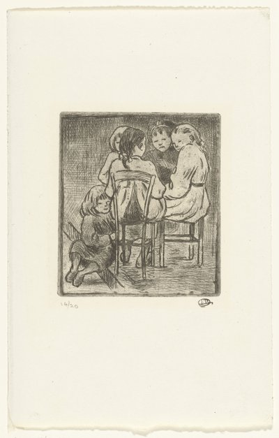 Viiden istuvan tytön ryhmä tekijältä Lucien Pissarro