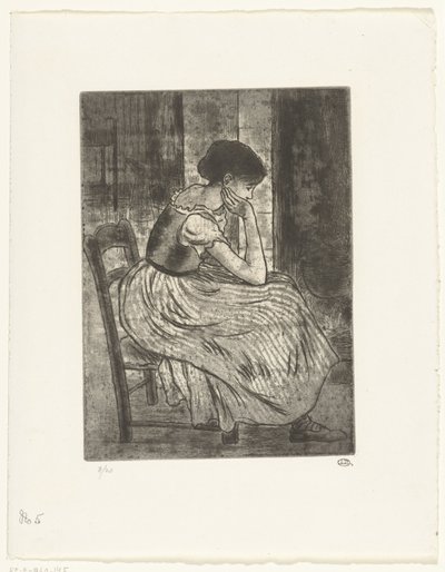 Nuori nainen istuu tulen äärellä tekijältä Lucien Pissarro