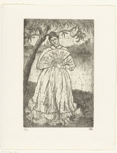 Nainen tuulettimen kanssa tekijältä Lucien Pissarro