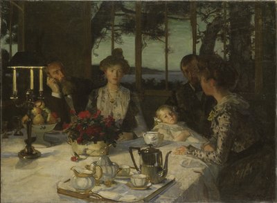 Talking in the Twilight - Talking in the Twilight, kirjoittanut Simon, Lucien (1861-1945). Öljy kankaalle. Koko: 140 x 190 cm. Tukholman kansallismuseo tekijältä Lucien Simon